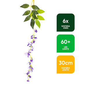 Solar Hanging Lights – Wisteria Flower 6 Piece Set with 60 LED Garden Lights