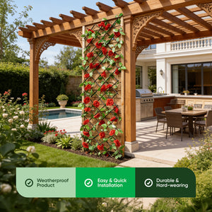 Solar Garden Trellis – Red Flower Trellis with LED Lights