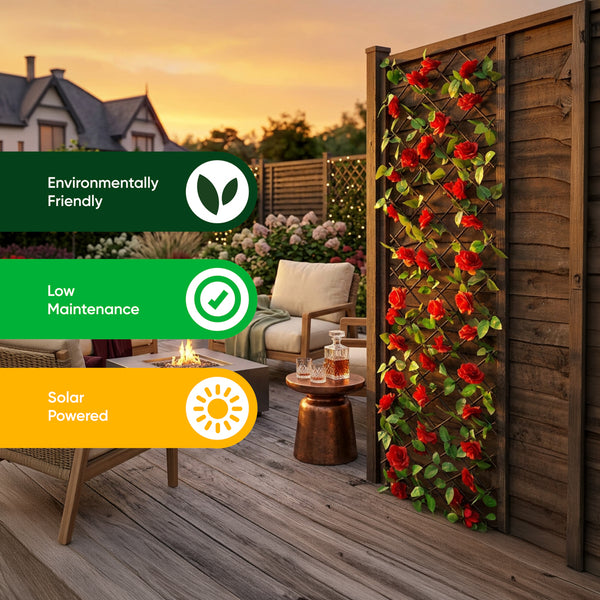 Solar Garden Trellis – Red Flower Trellis with LED Lights