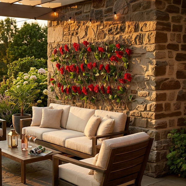 Solar Garden Trellis – Red Flower Trellis with LED Lights
