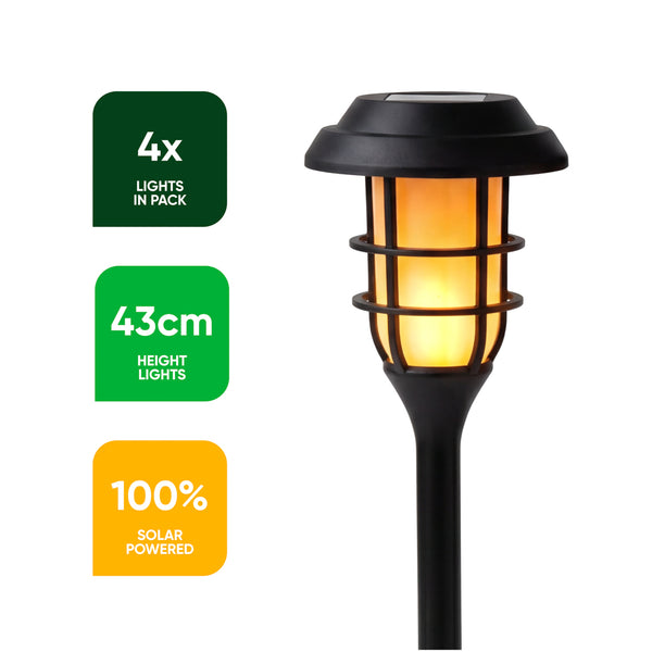 Pack of 4 Solar Stake Lights – Flaming LED Torch Lights