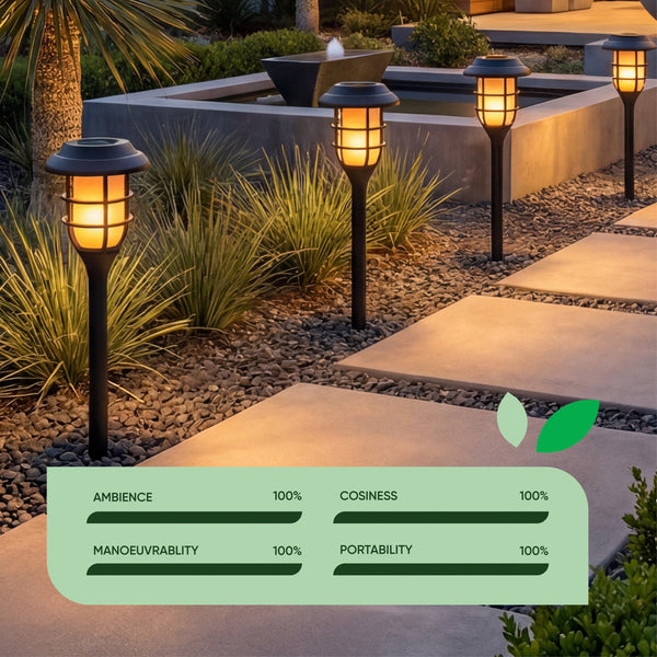 Pack of 4 Solar Stake Lights – Flaming LED Torch Lights