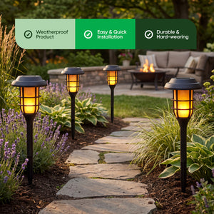 Pack of 4 Solar Stake Lights – Flaming LED Torch Lights