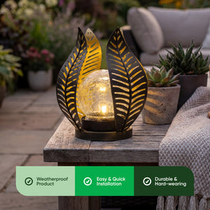 Solar Garden Ornament – Metal Tulip Flower with LED Crackle Glass Ball