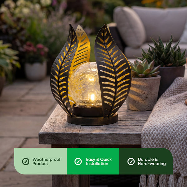 Solar Garden Ornament – Metal Tulip Flower with LED Crackle Glass Ball
