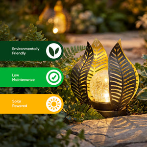 Solar Garden Ornament – Metal Tulip Flower with LED Crackle Glass Ball