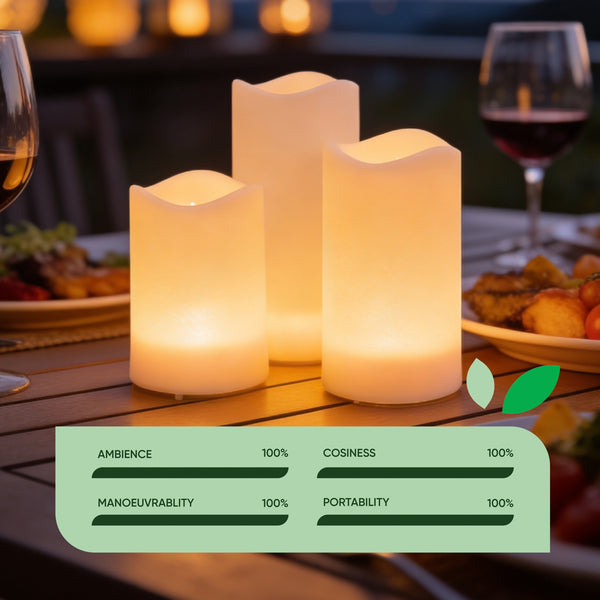 Solar LED Candle Set – 3 Piece Flameless Outdoor Candles