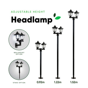 3-in-1 Double Headlamp Solar Garden LED Light
