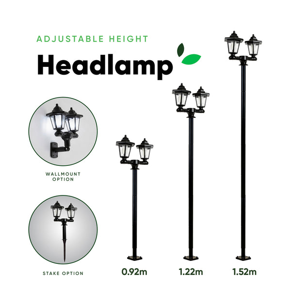 3-in-1 Double Headlamp Solar Garden LED Light