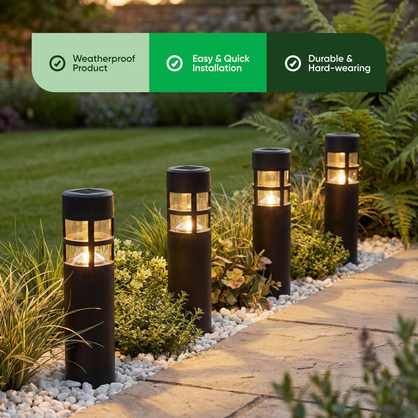 Pack of 4 Solar Stake Lights – Pillar LED Pathway Lights
