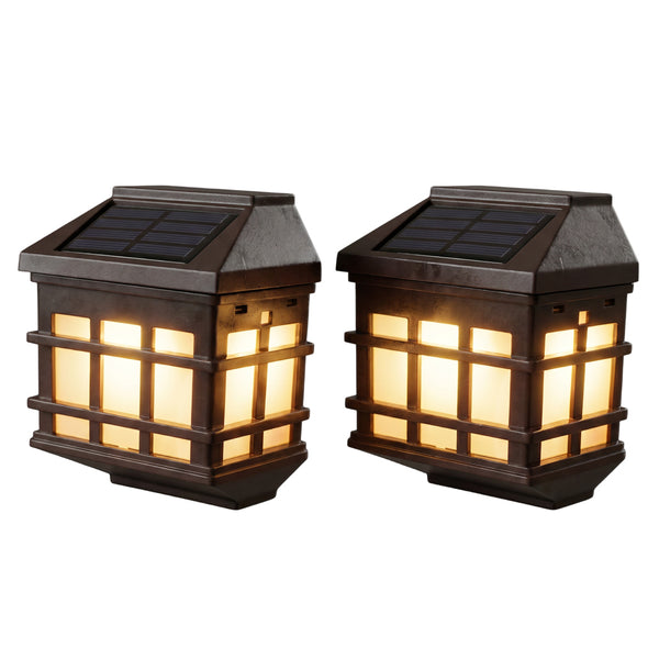 Pack of 2 Solar Fence Lights – Lantern Style LED Wall Lights