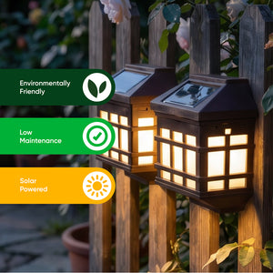 Pack of 2 Solar Fence Lights – Lantern Style LED Wall Lights