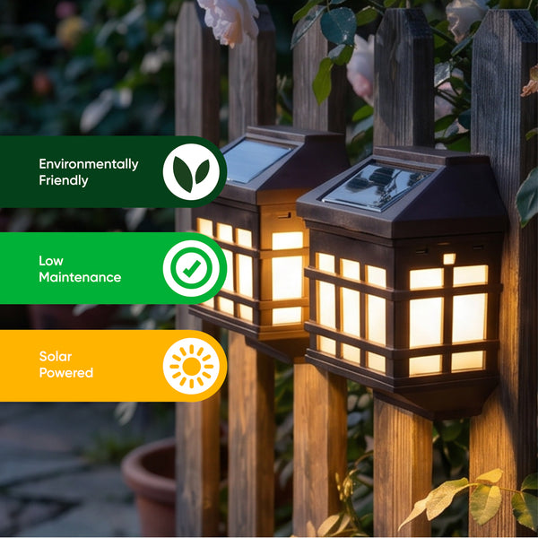 Pack of 2 Solar Fence Lights – Lantern Style LED Wall Lights