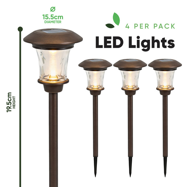 Pack of 4 Solar Stake Lights – Metal Pathway LED Lights