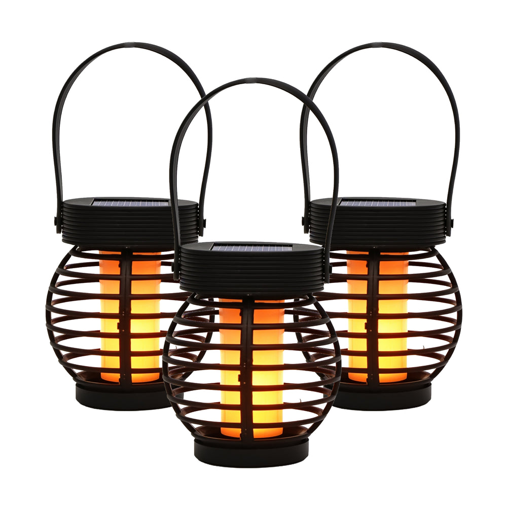 Pack of 3 Solar Hanging Lanterns – Mini Flame Effect LED Lights