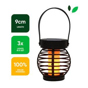 Pack of 3 Solar Hanging Lanterns – Mini Flame Effect LED Lights