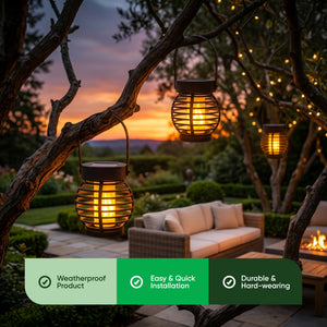 Pack of 3 Solar Hanging Lanterns – Mini Flame Effect LED Lights