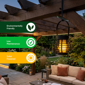Pack of 3 Solar Hanging Lanterns – Mini Flame Effect LED Lights