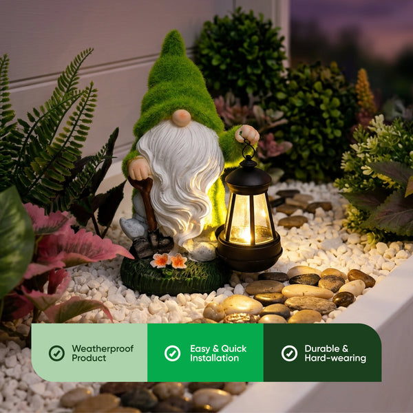 Solar Powered LED Garden Gonk Ornament with Lantern