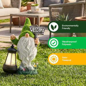 Solar Garden Ornament – Gonk with LED Lantern & Welcome Sign