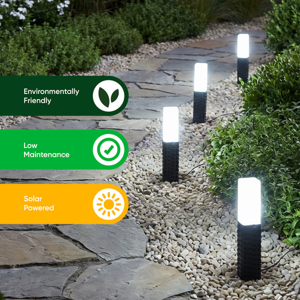 Pack of 4 Solar Stake Lights – Rattan Effect LED Lights