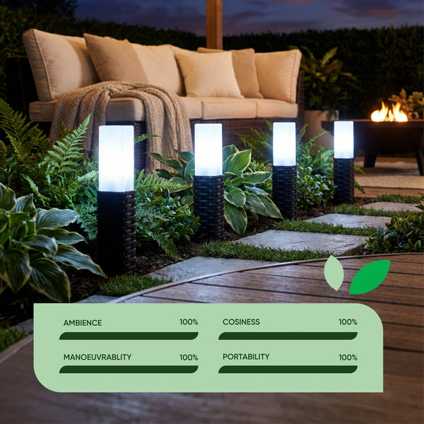 Pack of 4 Solar Stake Lights – Rattan Effect LED Lights