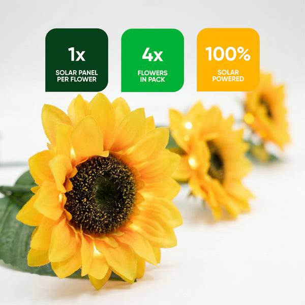 Pack of 4 Solar Sunflower Stake Lights – Warm White LED Garden Lights