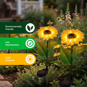 Pack of 4 Solar Sunflower Stake Lights – Warm White LED Garden Lights