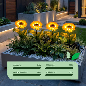 Pack of 4 Solar Sunflower Stake Lights – Warm White LED Garden Lights