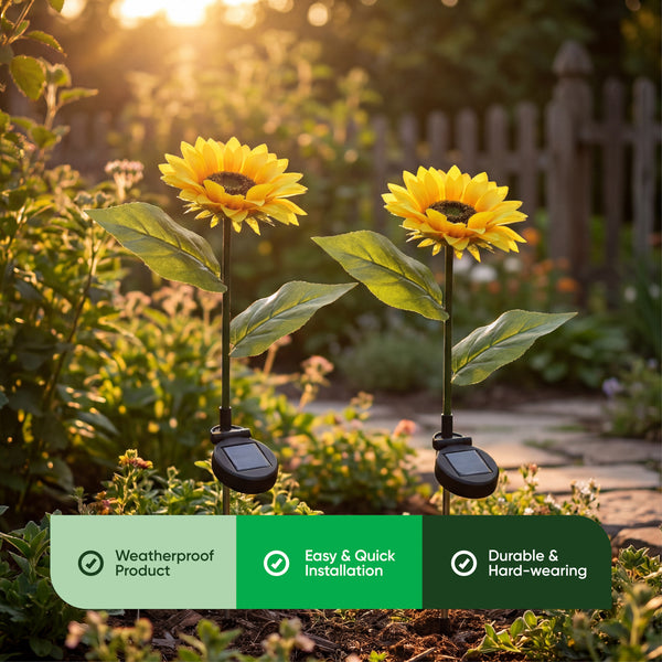 Pack of 4 Solar Sunflower Stake Lights – Warm White LED Garden Lights