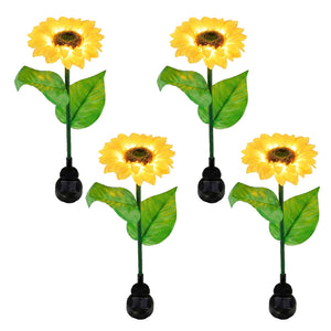Pack of 4 Solar Sunflower Stake Lights – Warm White LED Garden Lights