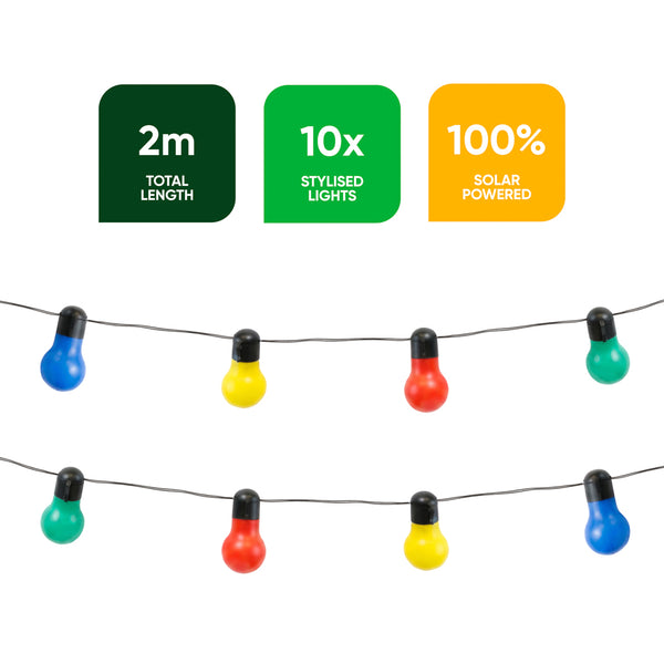 10-Piece Solar String Lights – Tropical Multi-Coloured LED Lights 2m