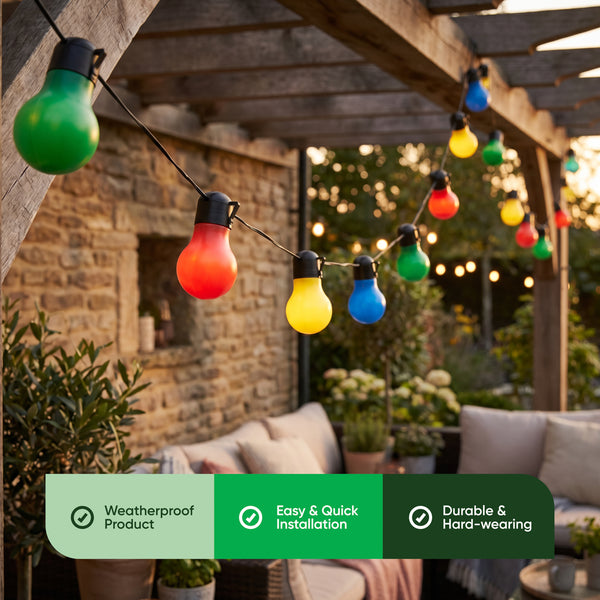 10-Piece Solar String Lights – Tropical Multi-Coloured LED Lights 2m