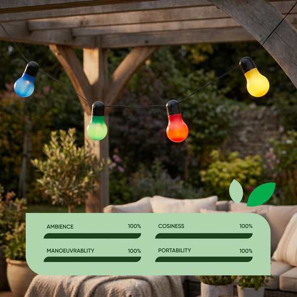 10-Piece Solar String Lights – Tropical Multi-Coloured LED Lights 2m