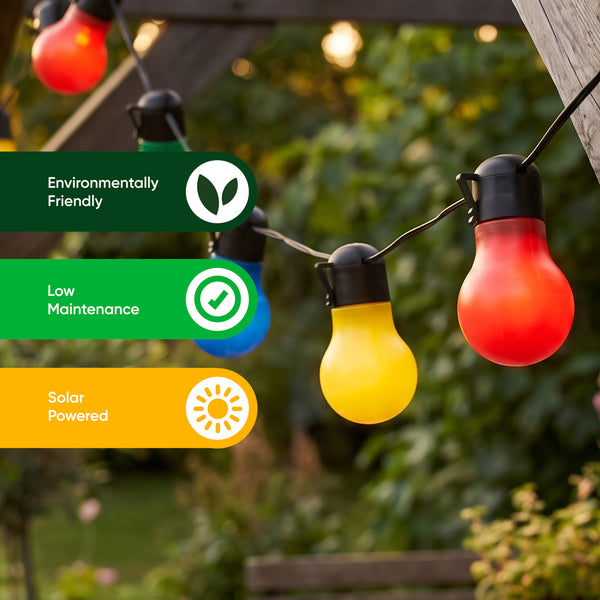 10-Piece Solar String Lights – Tropical Multi-Coloured LED Lights 2m