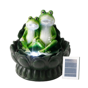 Solar Powered Two Frogs on a Lily Pad Water Feature with LED Light & Battery Backup