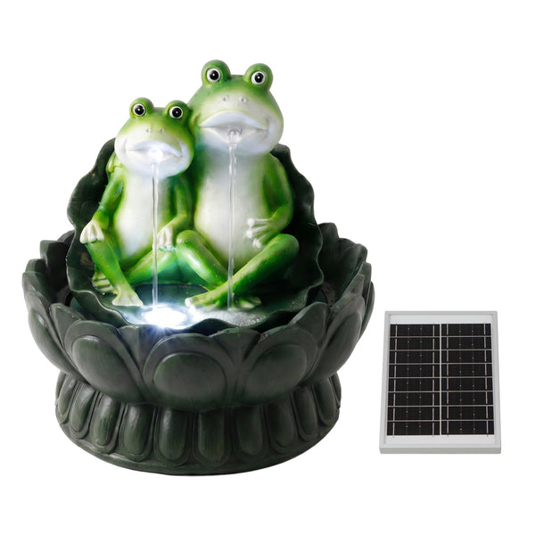 Solar Powered Two Frogs on a Lily Pad Water Feature with LED Light & Battery Backup