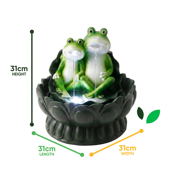 Solar Powered Two Frogs on a Lily Pad Water Feature with LED Light & Battery Backup