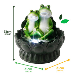 Solar Powered Two Frogs on a Lily Pad Water Feature with LED Light & Battery Backup