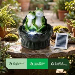 Solar Powered Two Frogs on a Lily Pad Water Feature with LED Light & Battery Backup