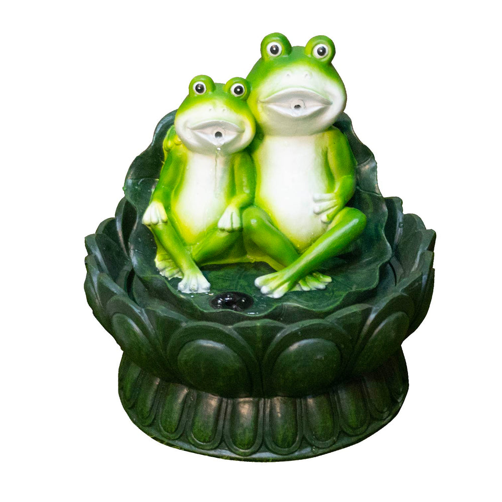 Solar Powered Two Frogs on a Lily Pad Water Feature with LED Light & Battery Backup