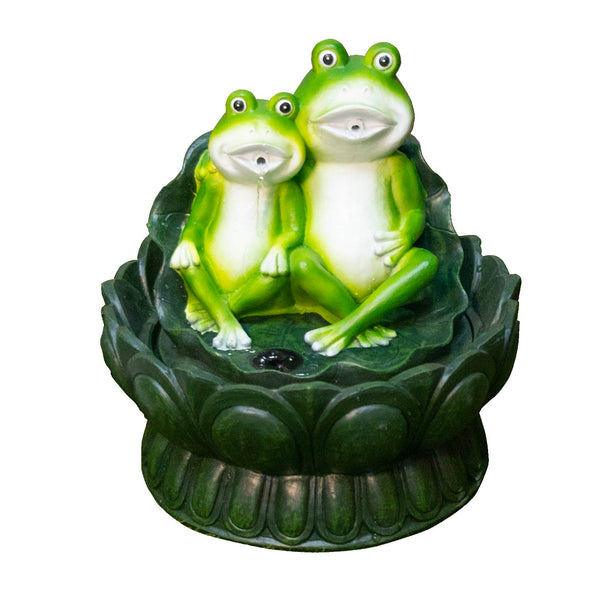 Solar Powered Two Frogs on a Lily Pad Water Feature with LED Light & Battery Backup