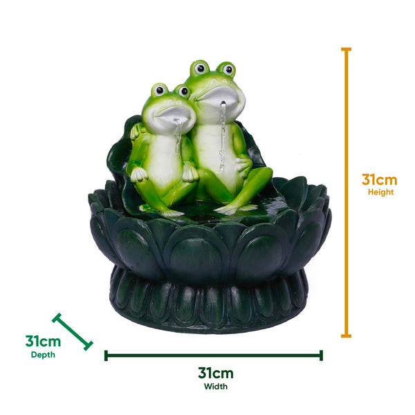Solar Powered Two Frogs on a Lily Pad Water Feature with LED Light & Battery Backup