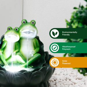 Solar Powered Two Frogs on a Lily Pad Water Feature with LED Light & Battery Backup
