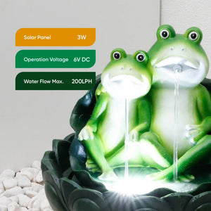 Solar Powered Two Frogs on a Lily Pad Water Feature with LED Light & Battery Backup