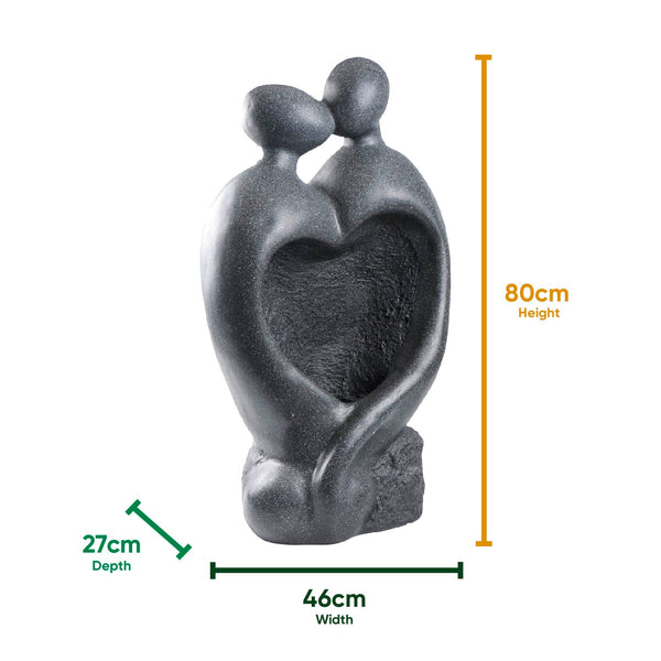 Solar Powered Carved Lovers Water Feature with LED Light & Battery Backup