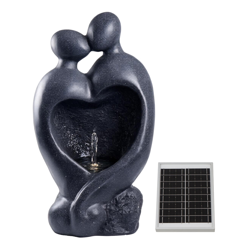 Solar Powered Carved Lovers Water Feature with LED Light & Battery Backup
