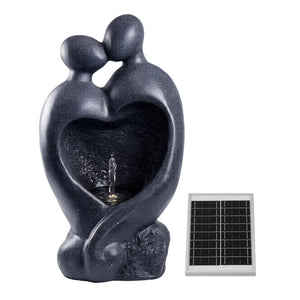 Solar Powered Carved Lovers Water Feature with LED Light & Battery Backup