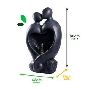 Solar Powered Carved Lovers Water Feature with LED Light & Battery Backup