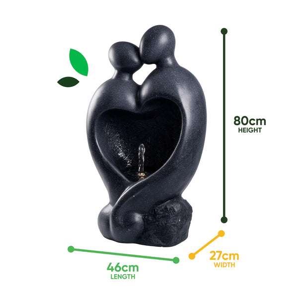 Solar Powered Carved Lovers Water Feature with LED Light & Battery Backup